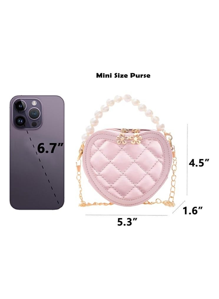 Little Girls Purse, Cute Kids Heart Purse, Toddler Crossbody Purse, Mini Handbag with Pearl Handle Gift  - Image 4