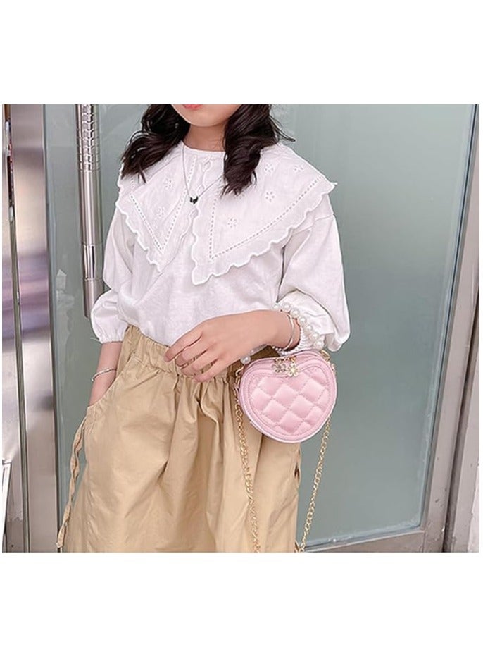 Little Girls Purse, Cute Kids Heart Purse, Toddler Crossbody Purse, Mini Handbag with Pearl Handle Gift  - Image 5