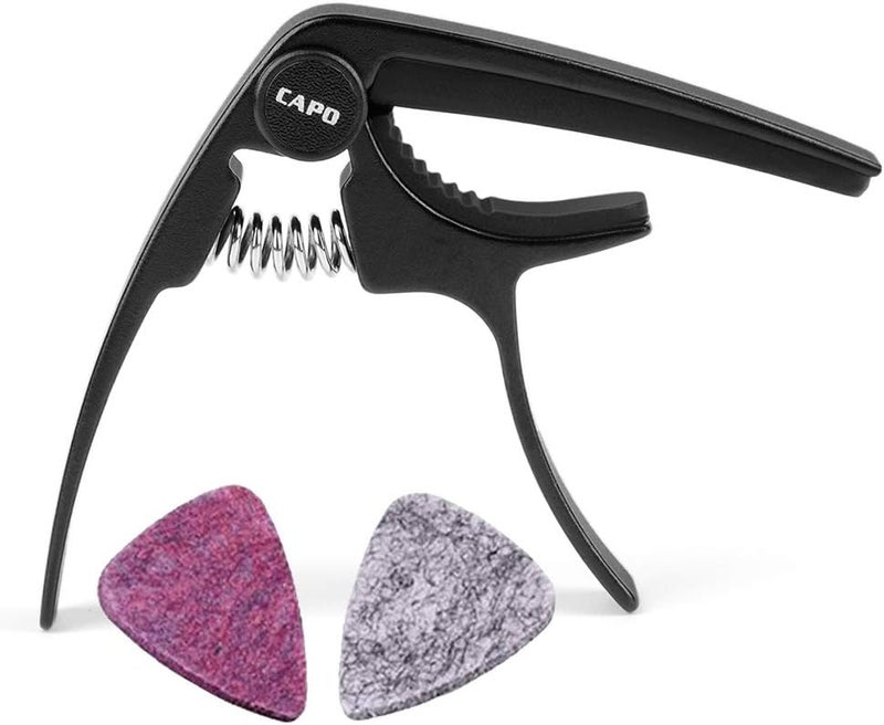 BestSounds UKULELE CAPO - 4 String for Soprano, Concert Ukulele Zinc Alloy Professional Capo Lightweight Feeling with 2pack Ukulele Felt Picks (Black) - Image 1