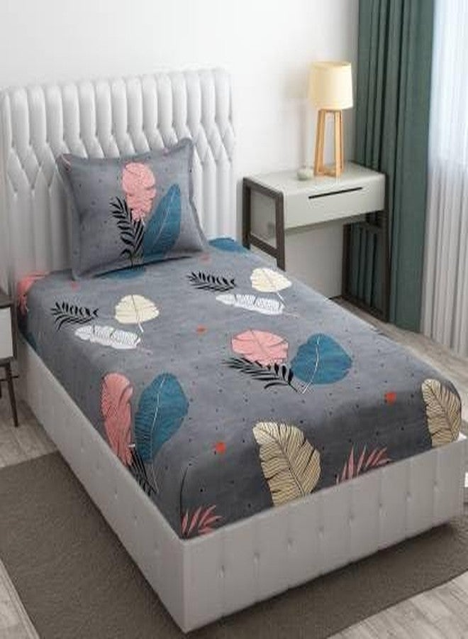 BLUEDOT 200 TC Glace Cotton Single Bedsheet with 1 Pillow Cover Bedsheet Size:-60 * 90 Inches and Pillow Cover Size :-16 * 26 Inches (Grey) - Image 1