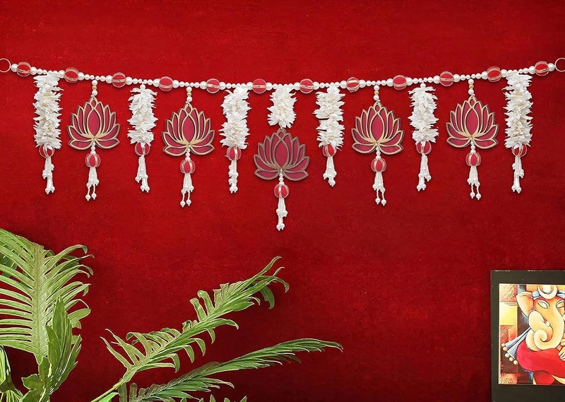 KamlaArt Traditional Handmade Lotus with Paper Gajra Bandhanwar Handmade Banderwar Wall Hanging Door Hanging for DiwaliBandarwalToran for Door - Image 1