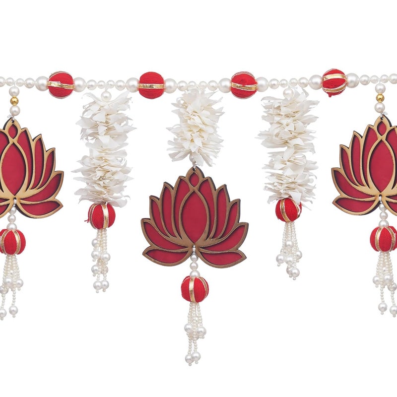 KamlaArt Traditional Handmade Lotus with Paper Gajra Bandhanwar Handmade Banderwar Wall Hanging Door Hanging for DiwaliBandarwalToran for Door - Image 2