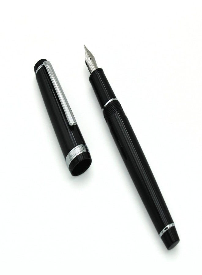Jinhao 82 Fountain Pen - Acrylic Material Pen Barrel, Iridium Medium Nib with Ink Converter Smooth Writing Classic Design Black (Silver Trim, M) - Image 1