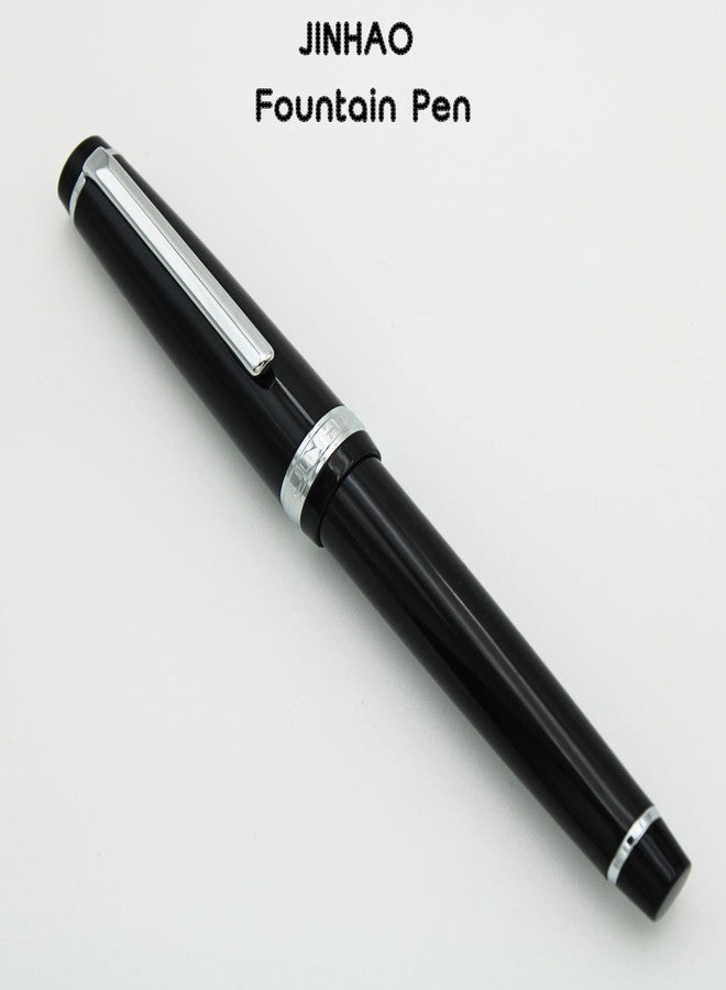 Jinhao 82 Fountain Pen - Acrylic Material Pen Barrel, Iridium Medium Nib with Ink Converter Smooth Writing Classic Design Black (Silver Trim, M) - Image 2