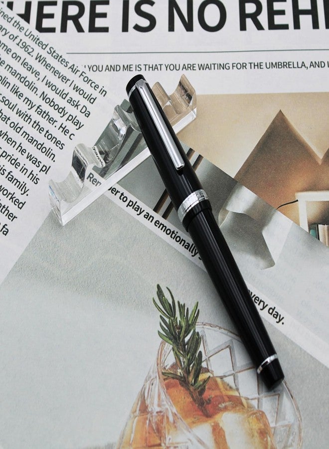Jinhao 82 Fountain Pen - Acrylic Material Pen Barrel, Iridium Medium Nib with Ink Converter Smooth Writing Classic Design Black (Silver Trim, M) - Image 5
