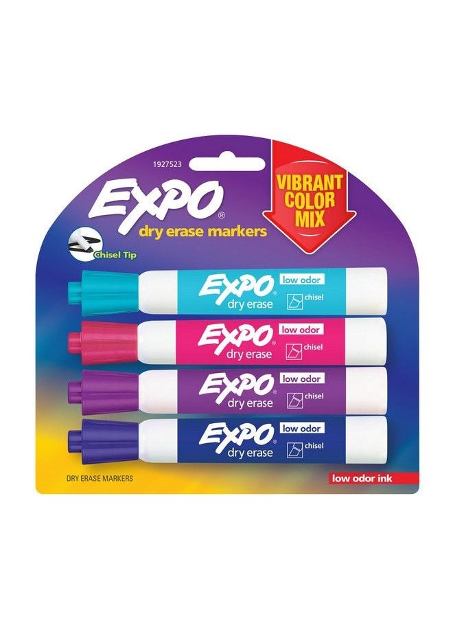 Expo 1927523 Lowodor Dry Erase Markers Chisel Tip Vibrant Colors 4Count  - Image 2