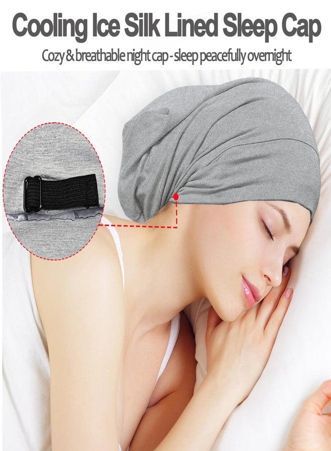 Roybens 2pcs Sleep Cap Bonnet for Sleeping, Adjustable Cooling Ice Silk Lined Hair Bonnets for Natural Curly Braids Beanie Hat Women Men - Image 2