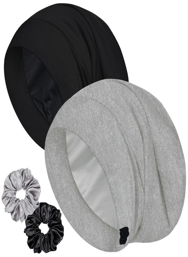Roybens 2pcs Sleep Cap Bonnet for Sleeping, Adjustable Cooling Ice Silk Lined Hair Bonnets for Natural Curly Braids Beanie Hat Women Men - Image 1