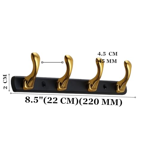 FERIO Zinc 4 Pin Cloth Hanger Door Wall Rail for Hanging Clothes, Bathroom Hooks, Bedroom Robe Hooks (Pack of 1, 4 Hook, Gold and Black) - Image 2