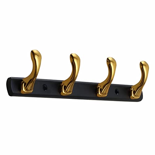 FERIO Zinc 4 Pin Cloth Hanger Door Wall Rail for Hanging Clothes, Bathroom Hooks, Bedroom Robe Hooks (Pack of 1, 4 Hook, Gold and Black) - Image 1