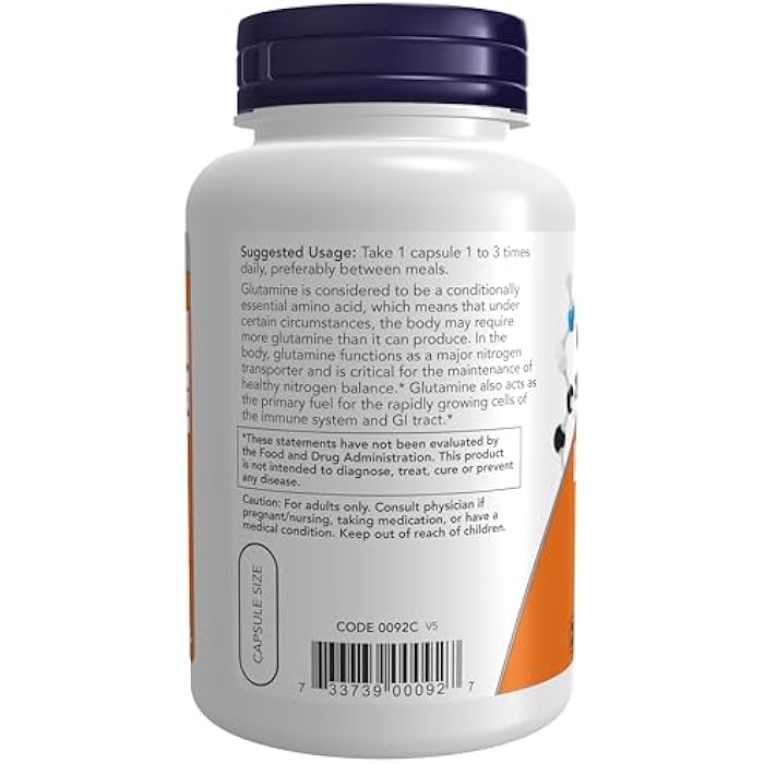 now Supplements, L-Glutamine 500 mg, Nitrogen Transporter*, Amino Acid, 120 Veg Capsules - Image 2
