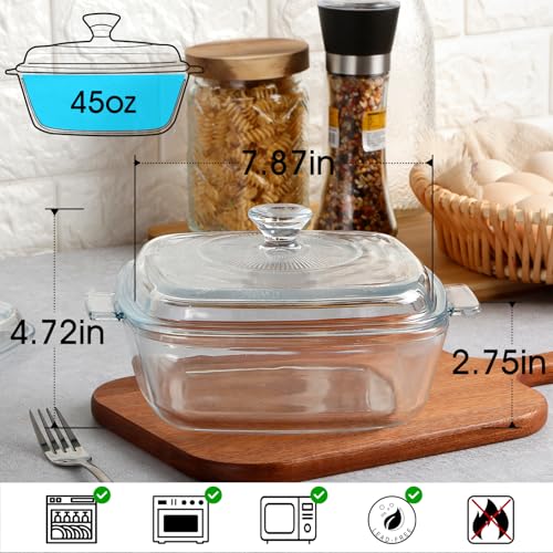 NUTRIUPS Small Square Casserole Dish with Lid Oven Safe Covered Glass Casserole Dish 7.8 Inches Glass Microwave Bowls With Lids Microwavable Cookware (Small-1.5L) - Image 2