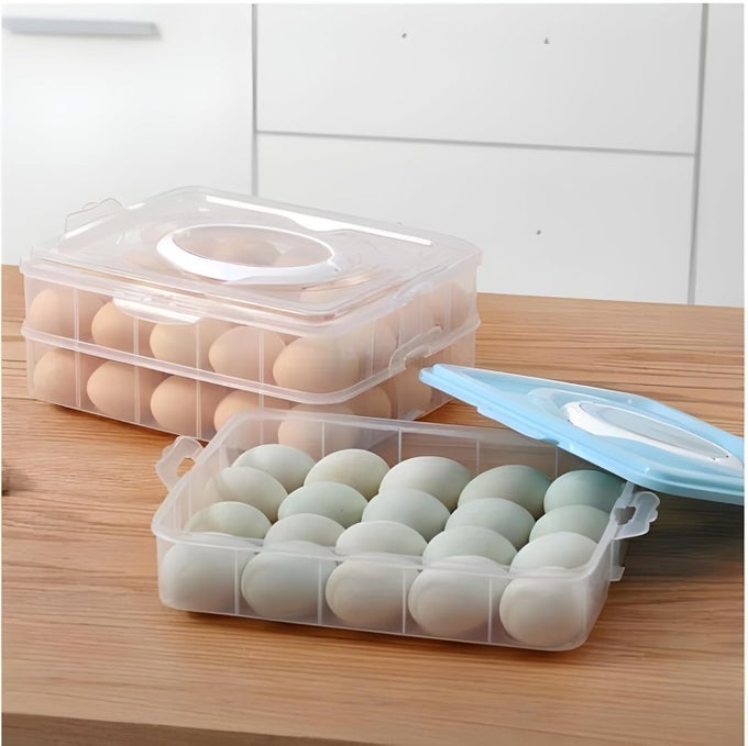 2 LAYER 48 GRID EGG STORAGE BOX EGG CONTAINER EGG TRAY HOLDER FOR REFRIGERATOR AND KITCHEN STORAGE BASKET WITH LID PLASTIC 1 PCS MULTI COLOR