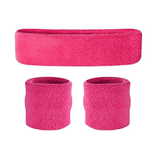 Suddora Sweatbands for Kids, Moisture Wicking 2 Wristbands and 1 Headband Set, Soft and Skin-Friendly Fabric, Moisture-Wicking Athletic Sweat Bands for Basketball, Baseball, Soccer, Neon Pink - Image 1