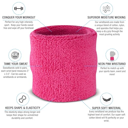 Suddora Sweatbands for Kids, Moisture Wicking 2 Wristbands and 1 Headband Set, Soft and Skin-Friendly Fabric, Moisture-Wicking Athletic Sweat Bands for Basketball, Baseball, Soccer, Neon Pink - Image 3