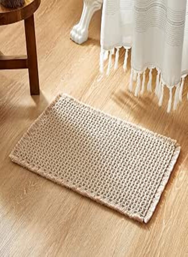 TYUU Bathroom Rugs, Super Absorbent Non Slip Bath Mat Quick Dry Bath Rugs Washable Boho Farmhouse Bathroom Rugs for Bathroom with Non Slip Rug Pad, Khaki 24x16
