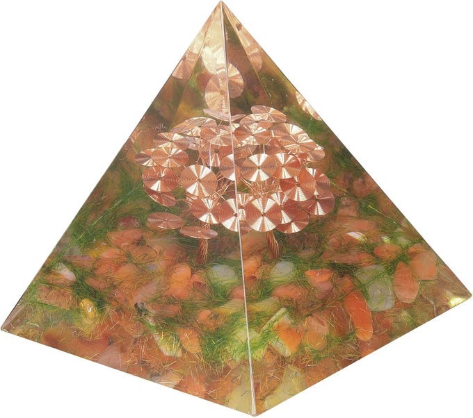CARNELIAN CRYSTAL ORGONE PYRAMID WITH COPPER WIRE TREE OF LIFE, HEALING STONES ORGONITE ENERGY GENERATOR FOR PROTECTION MEDITATION HOME DECOR