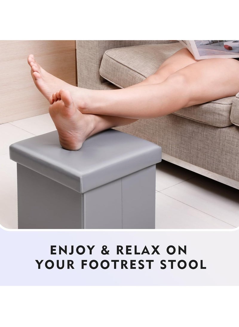 XiuWoo Multifunctional Foldable Leather Cube Storage Organizer, Foot Rest, Lid Stool Seat Chair, Folding Storage Ottoman Storage Ches Box, Bench, Chest with Thickening Square Seat Padded - Image 2