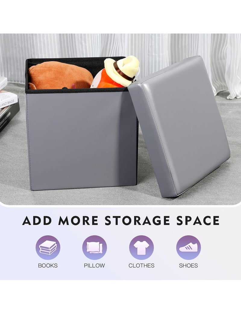 XiuWoo Multifunctional Foldable Leather Cube Storage Organizer, Foot Rest, Lid Stool Seat Chair, Folding Storage Ottoman Storage Ches Box, Bench, Chest with Thickening Square Seat Padded - Image 3