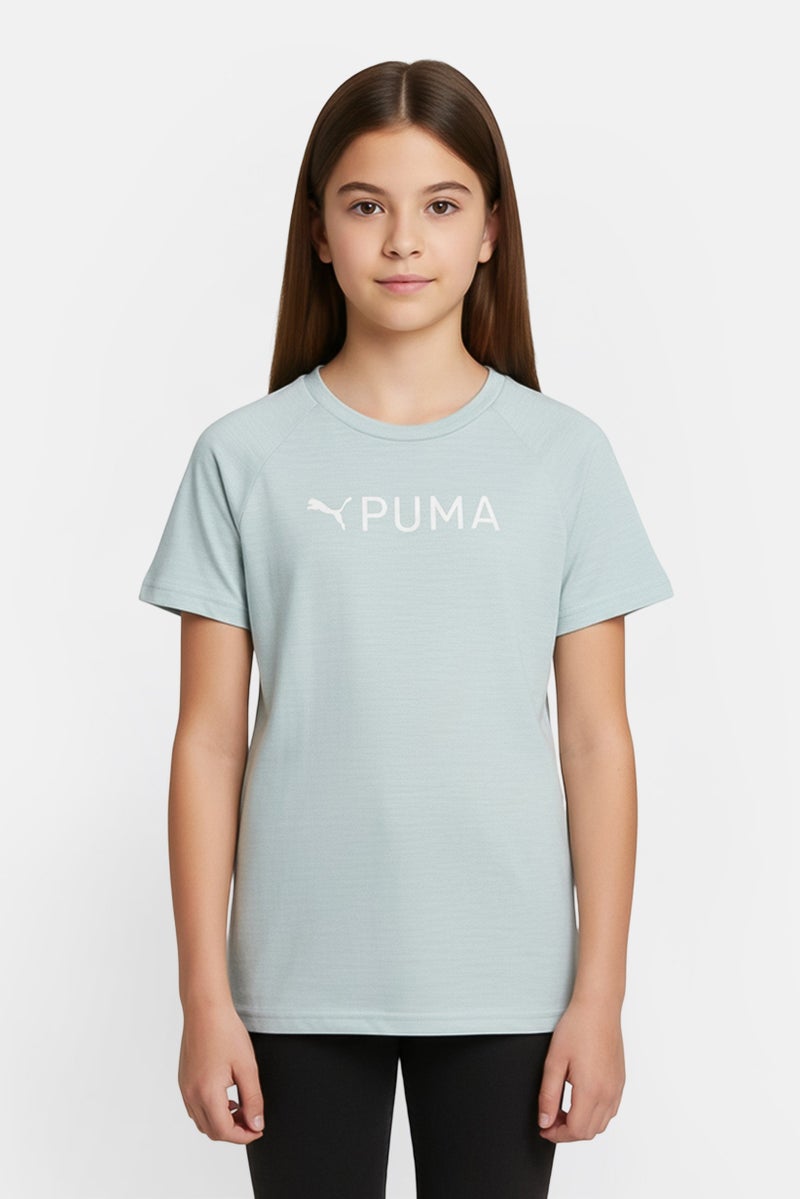 PUMA ملابس رياضية للبنات للأطفال تي شيرت قصير الأكمام خارجي، أخضر - Image 1