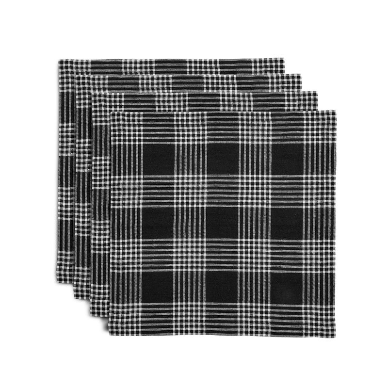 Solino Home Solino Home Linen Square Plaid Placemats Set of 4 - 100% Pure Linen Black and White Glen Check Cloth Placemats 14 x 14 Inch - Washable Fabric Table Mats  - Image 1