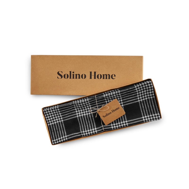 Solino Home Solino Home Linen Square Plaid Placemats Set of 4 - 100% Pure Linen Black and White Glen Check Cloth Placemats 14 x 14 Inch - Washable Fabric Table Mats  - Image 4