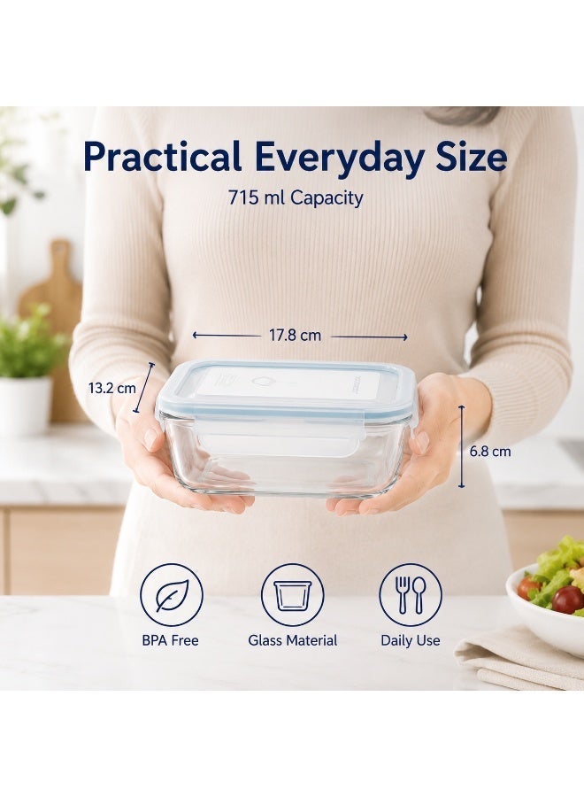 Glasslock Rectangular Food Container 715 ml Tempered Glass Leakproof Microwave Safe - Image 5