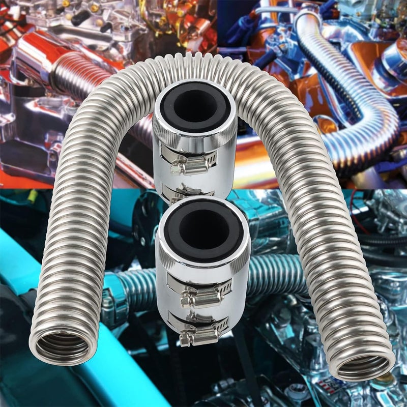 BAGARAATAN 24" Stainless Steel Radiator Flexible Coolant Water Hose Kit with Chrome Caps - Image 4