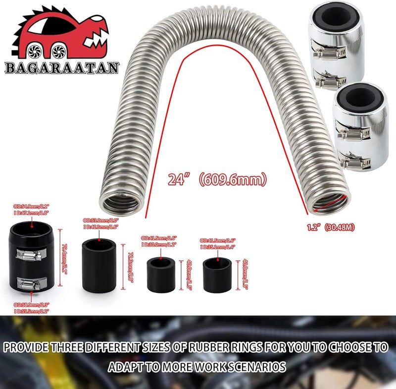 BAGARAATAN 24" Stainless Steel Radiator Flexible Coolant Water Hose Kit with Chrome Caps - Image 3