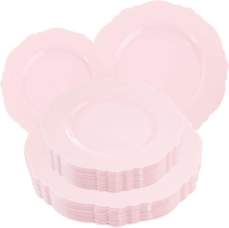 WDF 60pcs Pink Plastic Plates  Baroque Pink Disposable Plates Including 30 Pink Dinner Plates 1025inch 30 Pink Dessert Plates 75inch for Upscale Wedding Parties