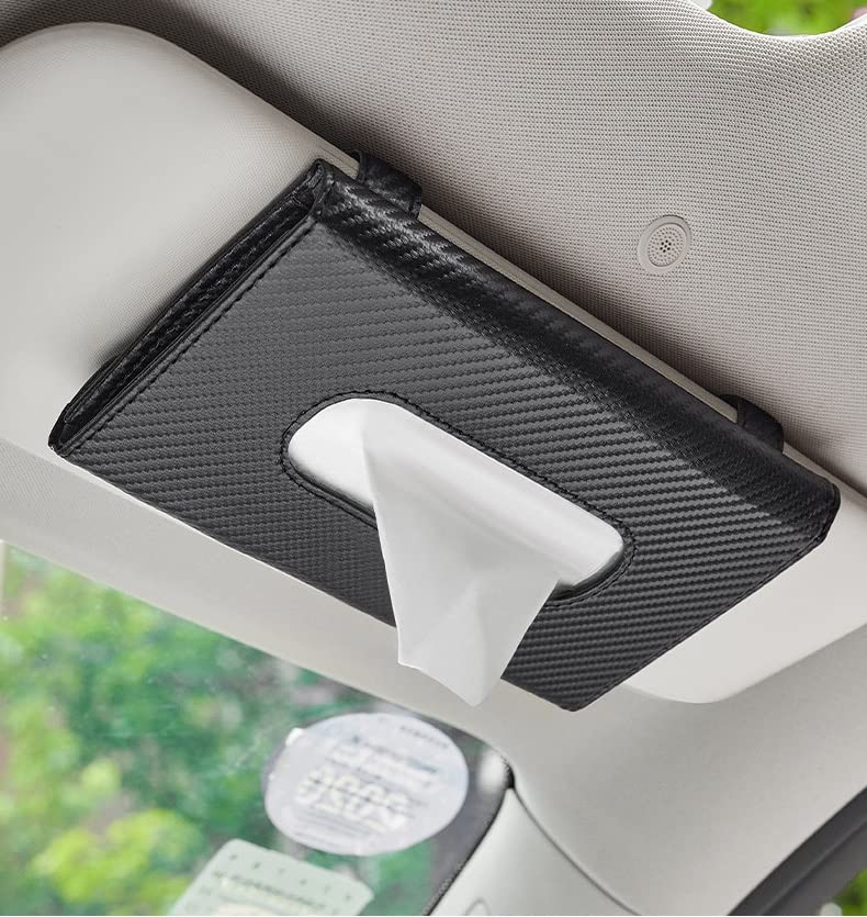 AUGEN Pu Leather Tissue Box Holder Rectangular for Car with Visor Holder, Tissue Box Cover Dispenser for Car, Home, Bathroom, Bedroom, Office, Night Stands, Desks and Tables - (Black, Pack of 1) - Image 2