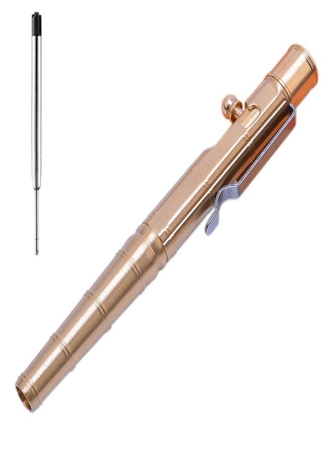EKLOEN Bamboo Shaped Solid Brass Pen, Bolt Action EDC Pocket Signature Ballpoint Pen(Brass) - Image 1