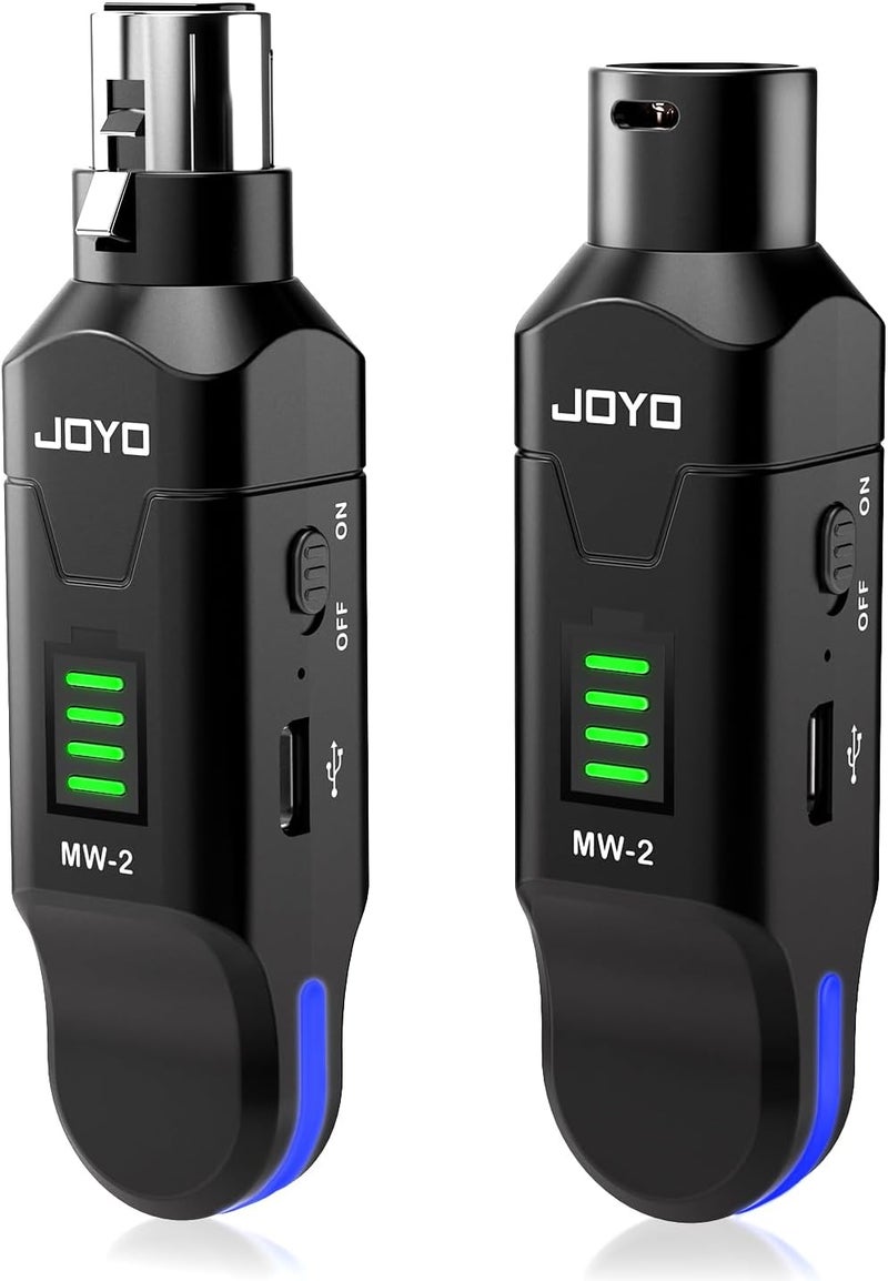 جويو نظام JOYO اللاسلكي للميكروفون بتردد 2.4 جيجاهرتز، 4 قنوات، جهاز إرسال واستقبال XLR ومحول للميكروفونات الديناميكية/المكثفة التي تعمل بالطاقة الوهمية لأنظمة الصوت العامة، الصوت الحي، خلاط الصوت، الكنيسة، الاستوديو (MW-2) - Image 1