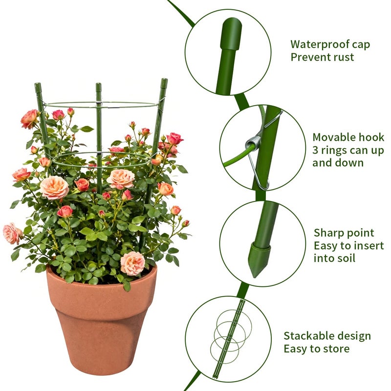 Hoyejyou 4 Pack Tomato Cage for Garden Plant Support, 18 inches Small Tomato Cages Tomato Trellis with Adjustable Rings, Plant Stakes for Peony Support, Tomato Stakes Rings for Climbing Plants - Image 2
