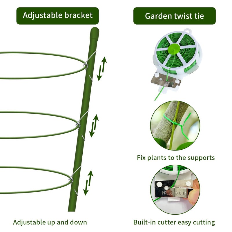 Hoyejyou 4 Pack Tomato Cage for Garden Plant Support, 18 inches Small Tomato Cages Tomato Trellis with Adjustable Rings, Plant Stakes for Peony Support, Tomato Stakes Rings for Climbing Plants - Image 5