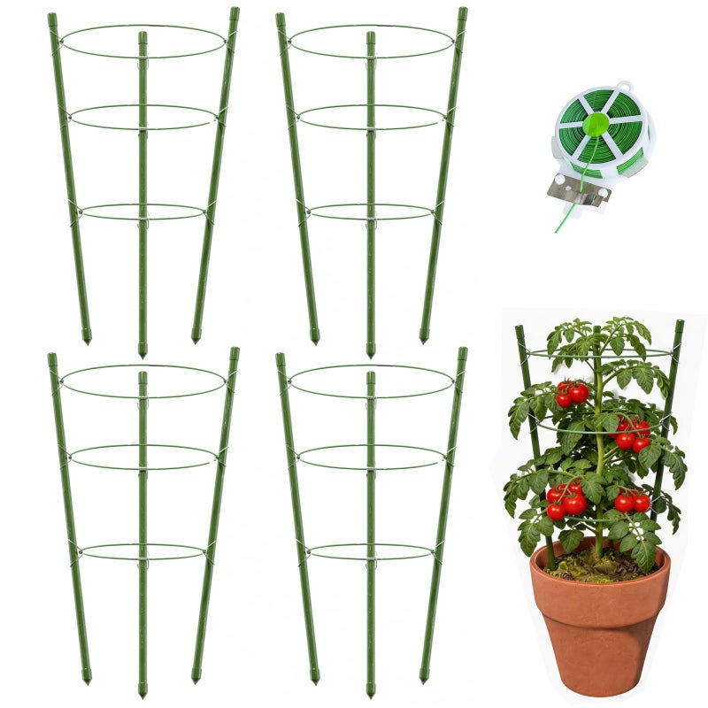 Hoyejyou 4 Pack Tomato Cage for Garden Plant Support, 18 inches Small Tomato Cages Tomato Trellis with Adjustable Rings, Plant Stakes for Peony Support, Tomato Stakes Rings for Climbing Plants - Image 1