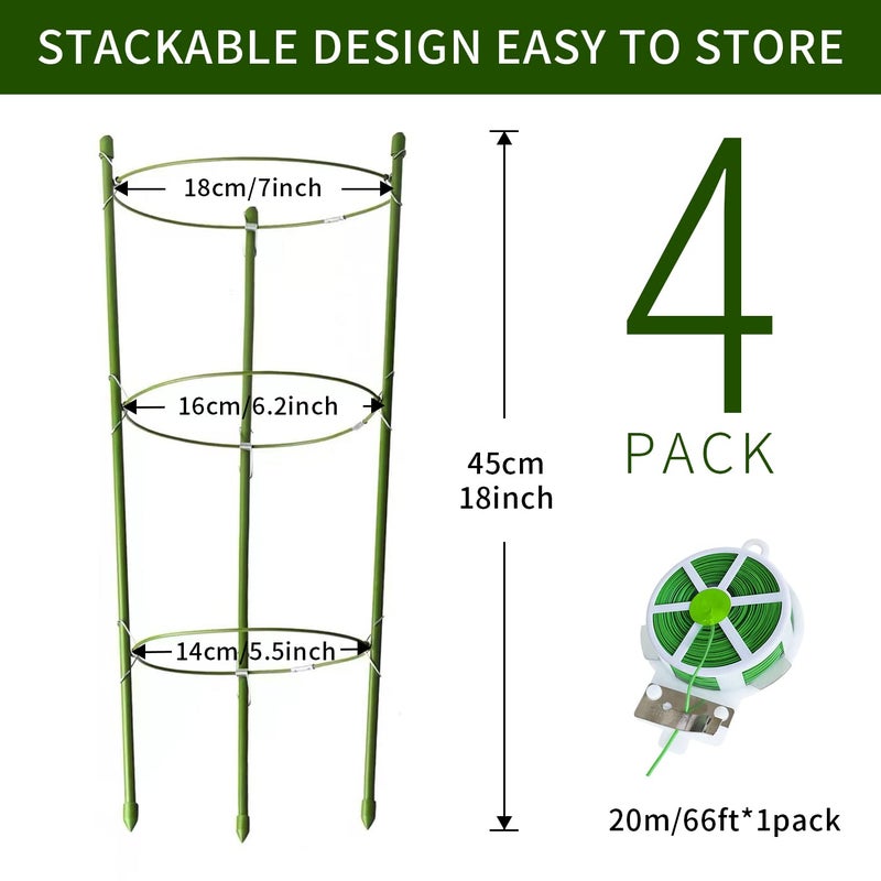 Hoyejyou 4 Pack Tomato Cage for Garden Plant Support, 18 inches Small Tomato Cages Tomato Trellis with Adjustable Rings, Plant Stakes for Peony Support, Tomato Stakes Rings for Climbing Plants - Image 4