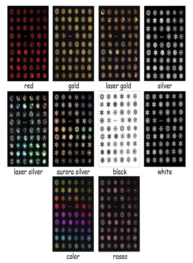 Dornail 10 Sheets Christmas Snowflake Nail Stickers, Winter Themed 3D Holographic Laser Colorful Xmas Snow Decals for New Year Nail Art Designs and Supplies - Image 2