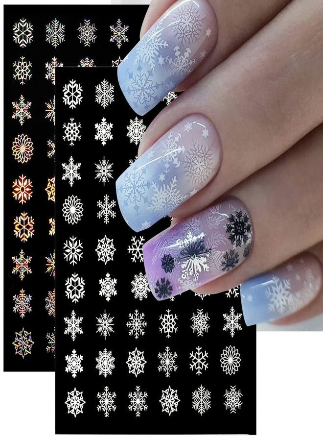 Dornail 10 Sheets Christmas Snowflake Nail Stickers, Winter Themed 3D Holographic Laser Colorful Xmas Snow Decals for New Year Nail Art Designs and Supplies - Image 4