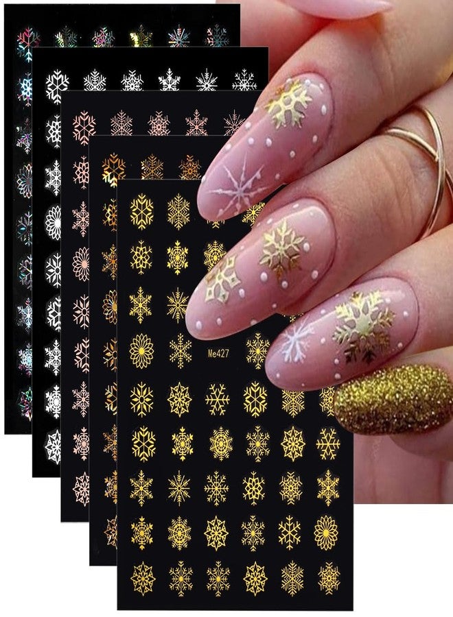 Dornail 10 Sheets Christmas Snowflake Nail Stickers, Winter Themed 3D Holographic Laser Colorful Xmas Snow Decals for New Year Nail Art Designs and Supplies - Image 1