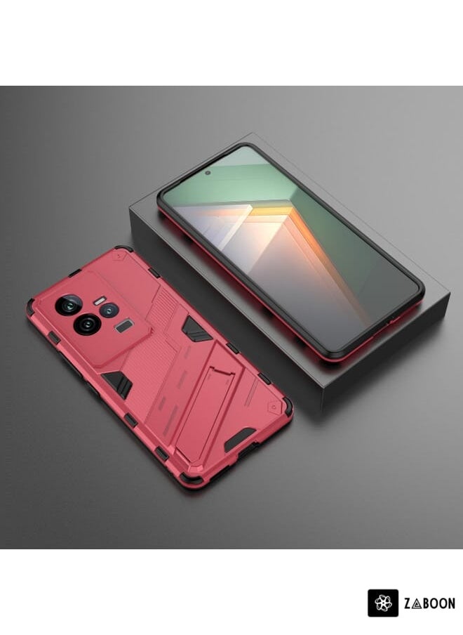Phone Case For vivo iQOO 11 5G Punk Armor 2 in 1 PC + TPU Shockproof  with Invisible Holder(Light Red)
