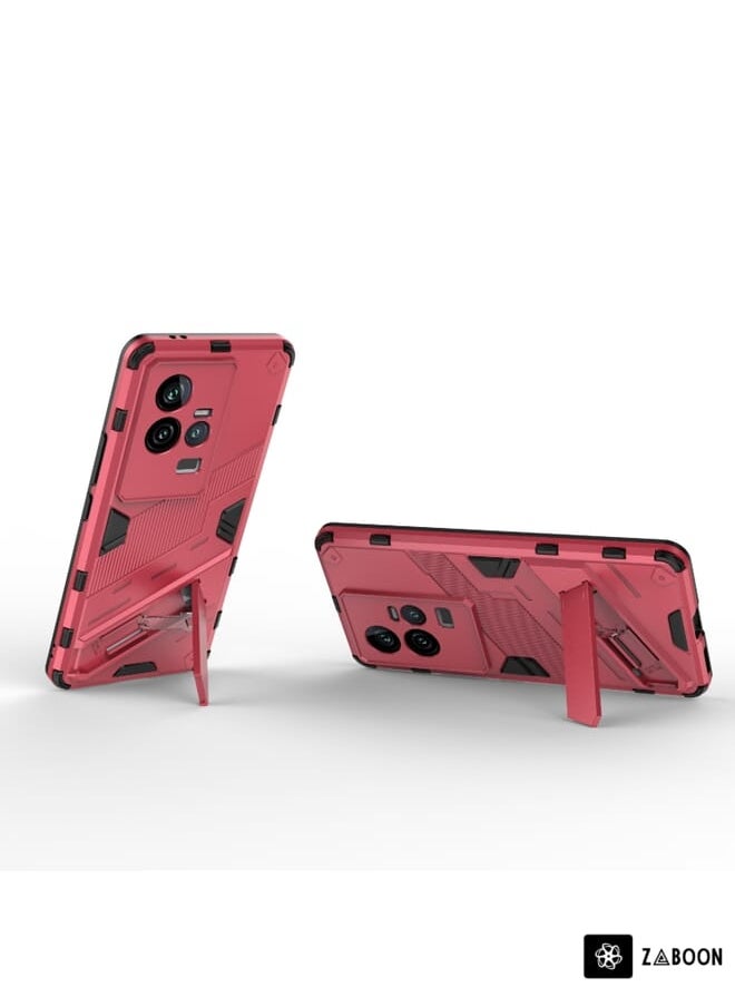 Phone Case For vivo iQOO 11 5G Punk Armor 2 in 1 PC + TPU Shockproof  with Invisible Holder(Light Red)