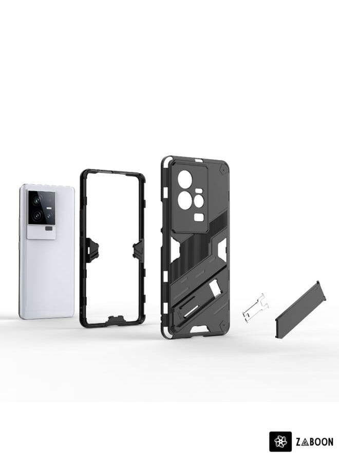 Phone Case For vivo iQOO 11 5G Punk Armor 2 in 1 PC + TPU Shockproof  with Invisible Holder(Light Red)