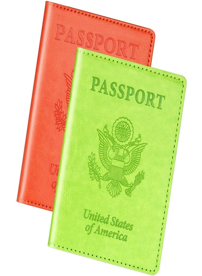 Herain Green & Orange Passport Holder, Cruise Essentials Passport Wallet Cover Case for Family Women Men, Travel Must Haves Passport Book Protector - Image 1