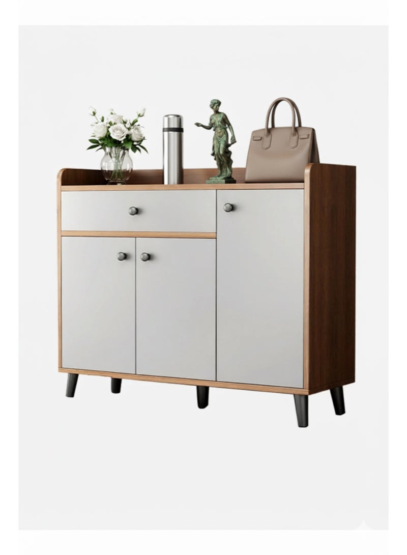 إيه جي دي خزانة أحذية خشبية، مع 3 أبواب ودرج واحد، منظم متعدد الاغراض للمدخل وغرفة النوم والمكتب (بني-ابيض) - Image 2