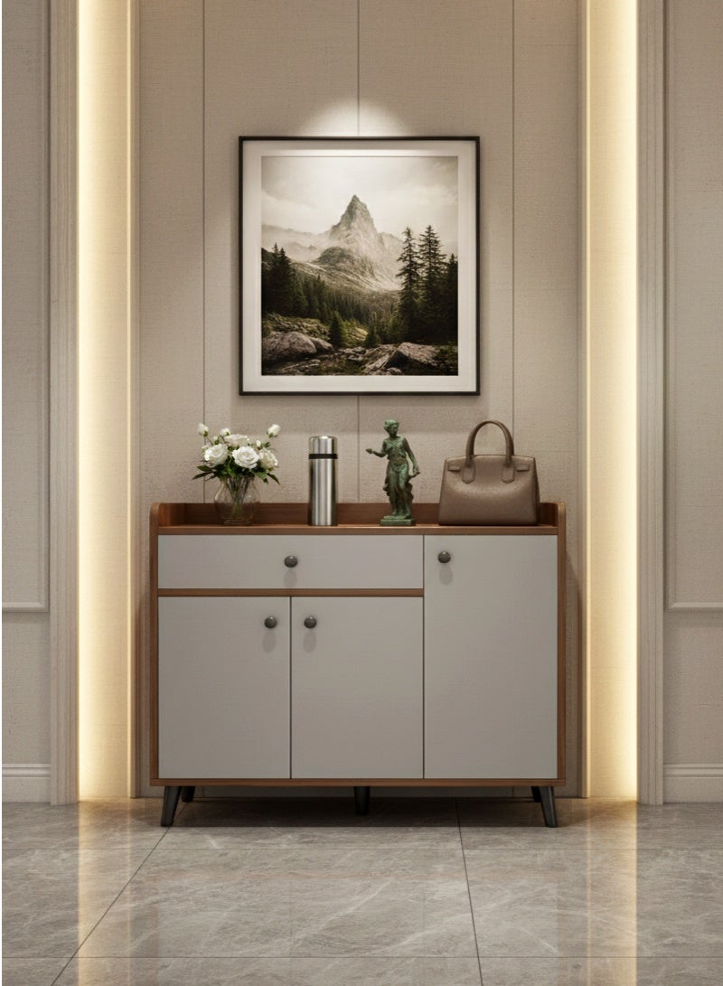 إيه جي دي خزانة أحذية خشبية، مع 3 أبواب ودرج واحد، منظم متعدد الاغراض للمدخل وغرفة النوم والمكتب (بني-ابيض) - Image 3