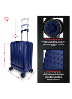 REFLECTION Premium Quality Business Travel Carry On Hardside Luggage with Front Open Laptop Compartment and 4 Spinner Wheels, Blue, 20 inches - pzsku/Z8169AA3B2411C6F12ED6Z/45/_/1695820808/62e29e45-a294-4951-b4c4-ac813b172989