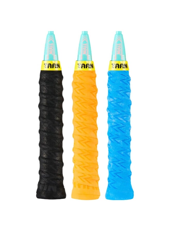 TAAN Badminton Racket Grip Tape, Spine Frosted Texture, Sweat-Absorbing Handle Tape Twq6, Black-Blue Size, 3-Pack - Image 2