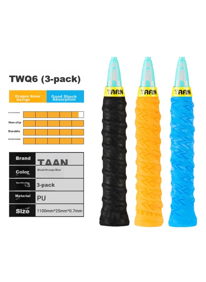 Taan Badminton Racket Grip Tape, Spine Frosted Texture, Sweat-absorbing Handle Tape Twq6, Black-blue Size, 3-pack - Image 2