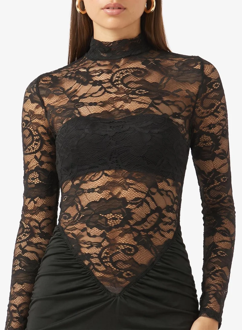 Ginger Mock Neck Lace Detail Bodycon Dress